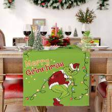 Camino de mesa navideño del Grinch, de lino verde, para decoración festiva.