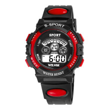 Montre numérique pour enfants rouge étanche avec chronomètre et alarme