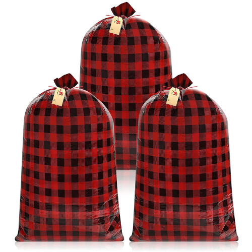 Sacs cadeaux géants à carreaux (3 pièces)