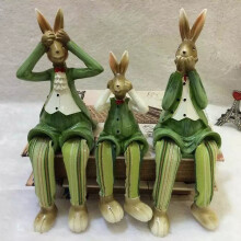Set de ornamente de birou din rășină Iepure, verde, roz, trei piese