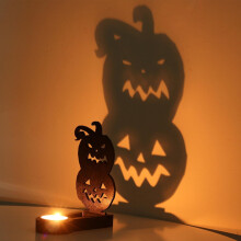 Decorazione per candelabro di Halloween a forma di zucca con trucioli di legno, 1 pezzo