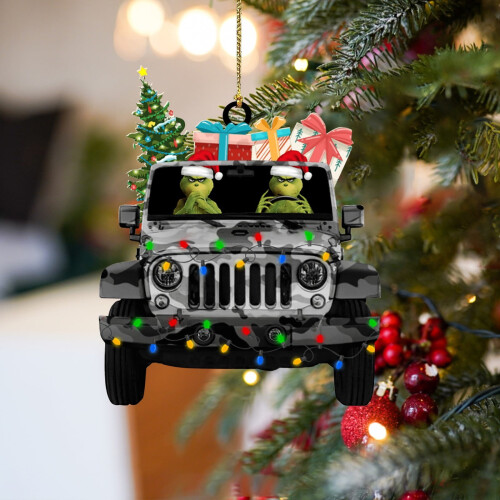 Adornos navideños acrílicos del Grinch con forma de coche, 2D, planos