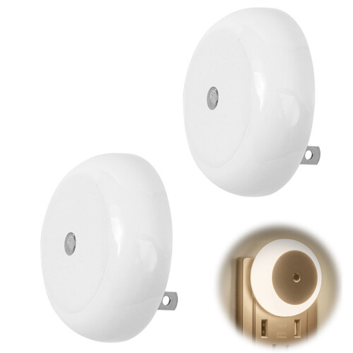 Rund LED-natlampe varm hvid plug-in smart sensor 2 stk.