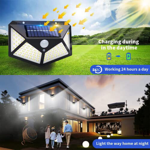 Solcellslampor för utomhusbruk IP65 Vattentäta 100-LED rörelsesensor 1