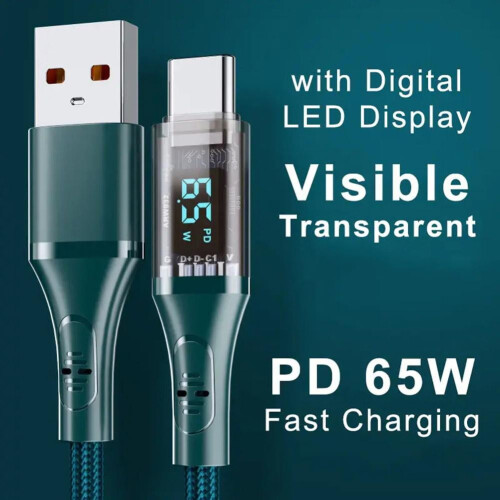 Cable USB-C PD de 65 W con pantalla digital de 1 m 1