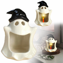 Keraaminen kynttilänjalka, halloween-teemainen, 1 kpl