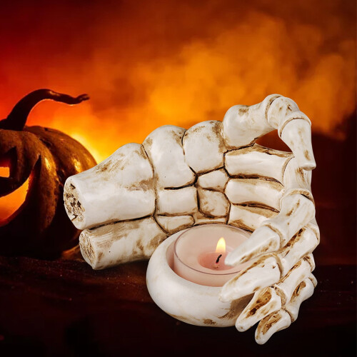 Halloween skelet hand kaarsenhouder van hars (1 stuk)