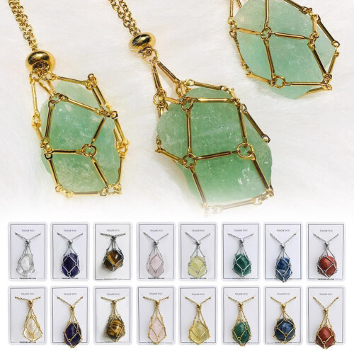 Crystal stone holder necklace adjustable cord 1