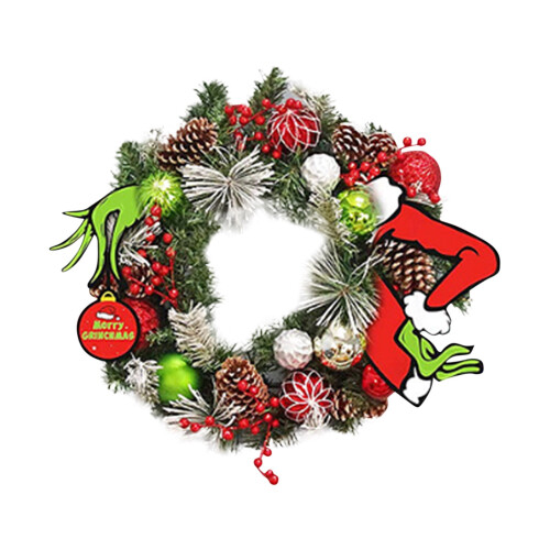 Guirlanda de Natal Grinch Verde para Decoração Interna e Externa de 30 cm (12 polegadas)