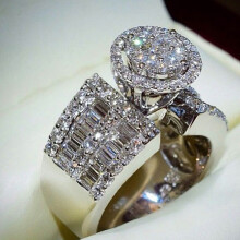 Women's Silver Ring with Round White Sapphire, Size 7