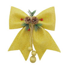 Ornamente suspendate de Crăciun cu funde cu sclipici din nuci de pin, 6 buc.