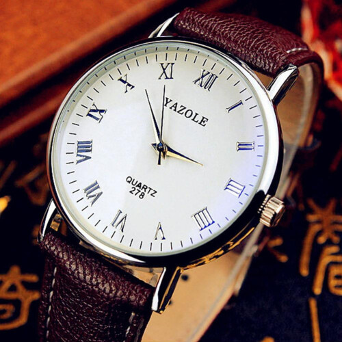 Herr analog kvartsklocka brunt läderarmband 1