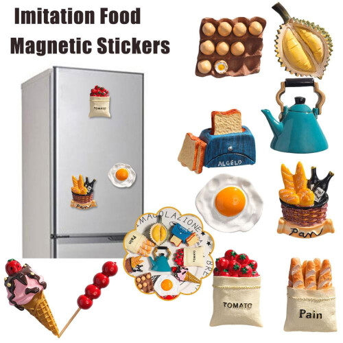 Ensemble de décorations alimentaires magnétiques 3D pour réfrigérateur 2