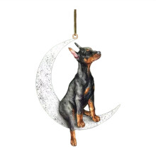 Christmas dog moon pendant ornament black