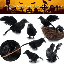 Διακοσμητικά Κοράκια για Halloween με Μαύρα Γκλίτερ Φτερωτά Πουλιά 6 Τεμάχια