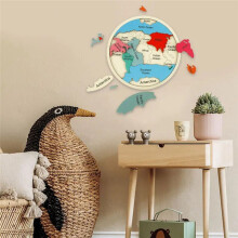 Montessori Wooden World Map Puzzle for Kids 3-6 Interactive Geography Learning Toy with Continents Oceans Wooden Jigsaw