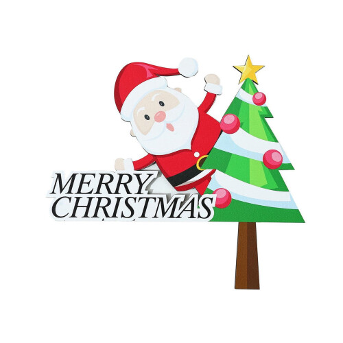 Kerstman rendier kar houten deur hoek sticker 1