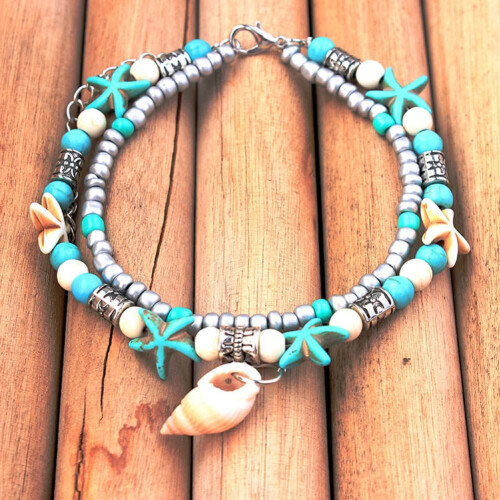 Γυναικείο βραχιόλι αστραγάλου σε σχήμα boho με σχέδιο χελώνας και αστερία 2