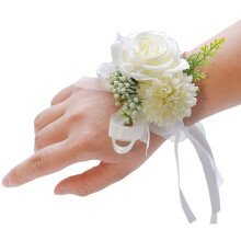 Bracelet de fleurs artificielles, corsage en satin blanc, rose (2 pièces)