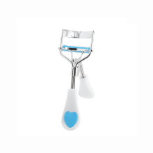 Wimperkruller van roestvrij staal met borstel, wit handvat, blauw