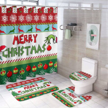 Juego de alfombrilla de baño y cortina de ducha con diseño de muñeco de nieve navideño