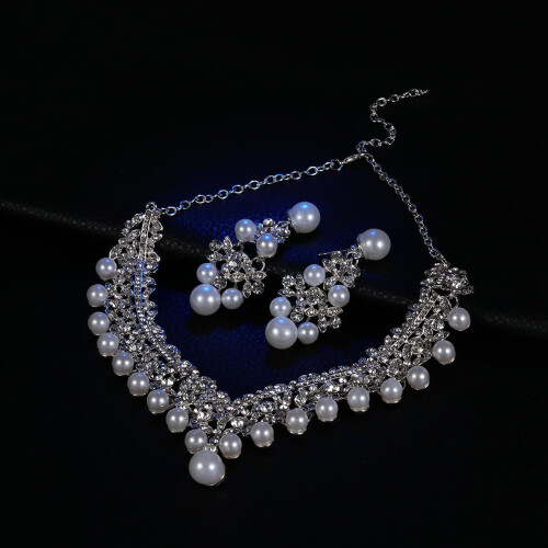Brautperlenkrone-Tiara-Set mit Strasskette und 1