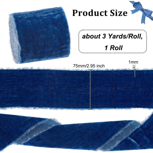 Ruban de velours de soie bleu de 3 yards et 3 pouces de large 1