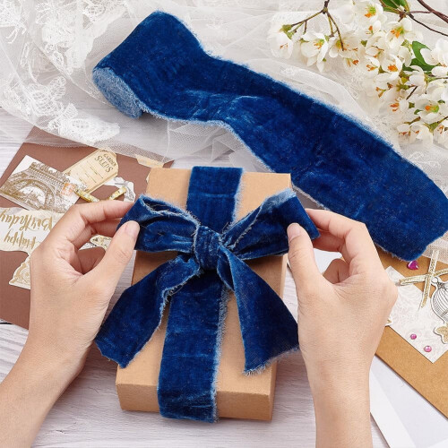 Ruban de velours de soie bleu de 3 yards et 3 pouces de large 2