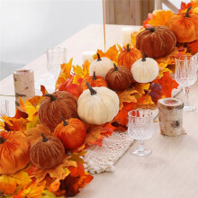 Artificial Pumpkins Decor,3 Colors Faux Flocked Pumpkins Decoration for Party Wedding Halloween Thanksgiving Table Decor