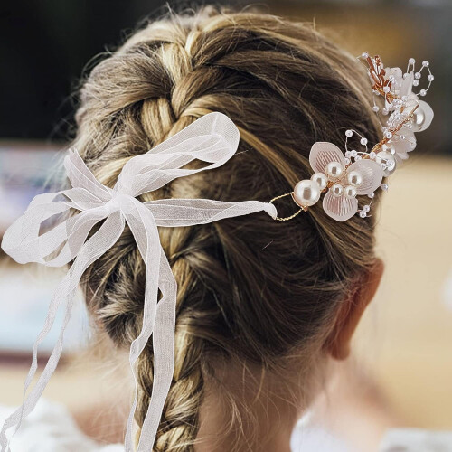Bijou de tête en forme de fleur de cristal avec strass, perles et alliage 2
