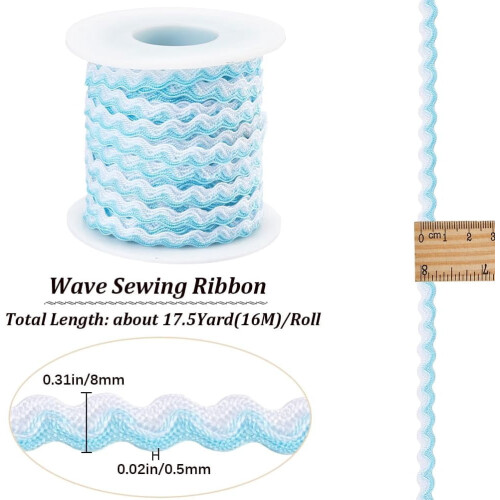 Ruban RIC Rac cyan clair blanc 17,5 yards 1