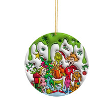 Lichidare Grinch! 30% reducere Decorațiuni verzi din lemn de Crăciun, Ornamente plate suspendate pentru brad, Compatibile cu mașini/rucsacuri,