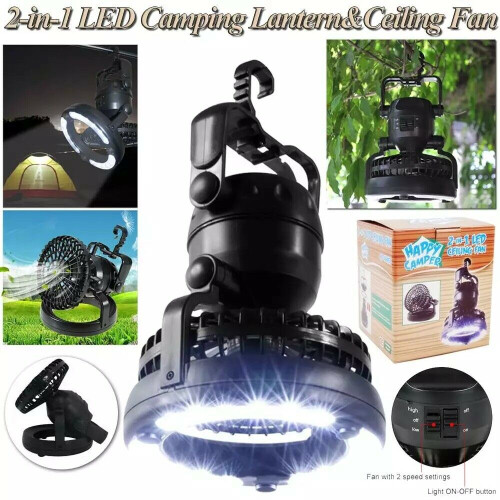 Tragbare LED-Zeltlampe mit Ventilator für Camping 2-in-1