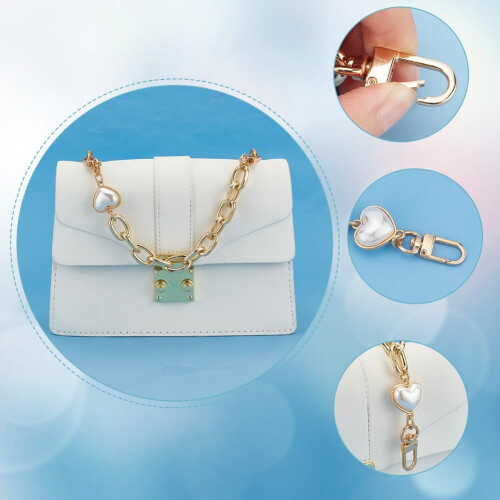 Alça de corrente curta para bolsa com pérolas e contas em formato de coração, 25 cm (10 polegadas) 2