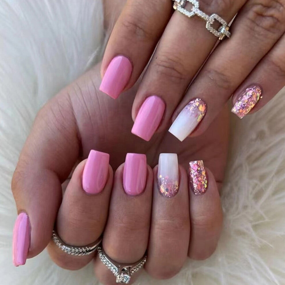 Press-On Nails with Glitter 24 pcs Short