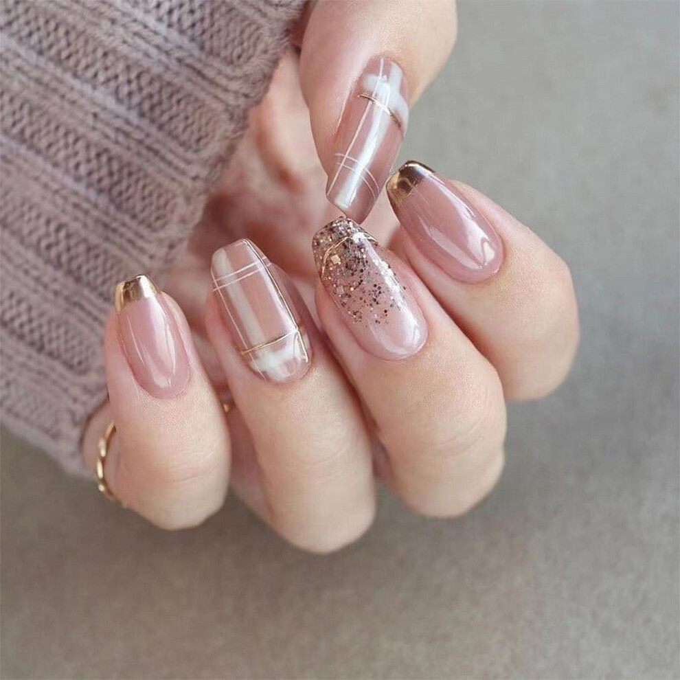 Press-on Nails with Glitter 24PCS Short