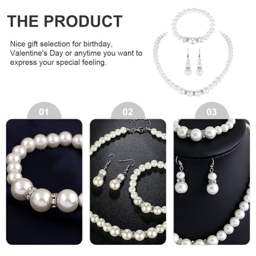 Conjunto de colar de pérolas para casamento: colar, brincos e pulseira. 1