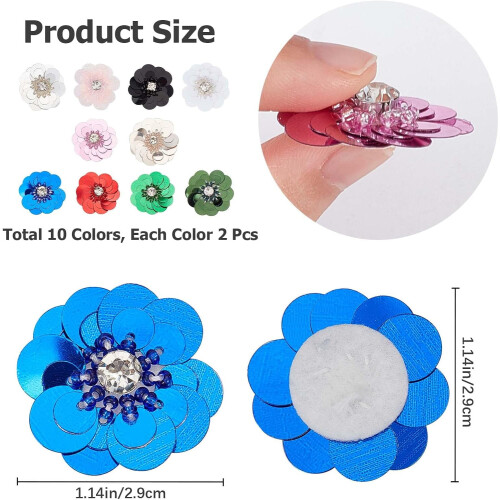 Applique florale à paillettes et strass (20 pièces) 1