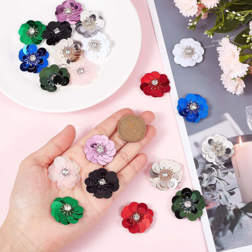 Applique florale à paillettes et strass (20 pièces) 2