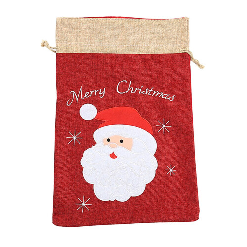 Sacolas de presente de Natal em algodão e linho com estampa de Papai Noel (12 unidades) 1