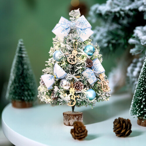 Mini Christmas Tree with Lights White Flocked Tabletop Tree