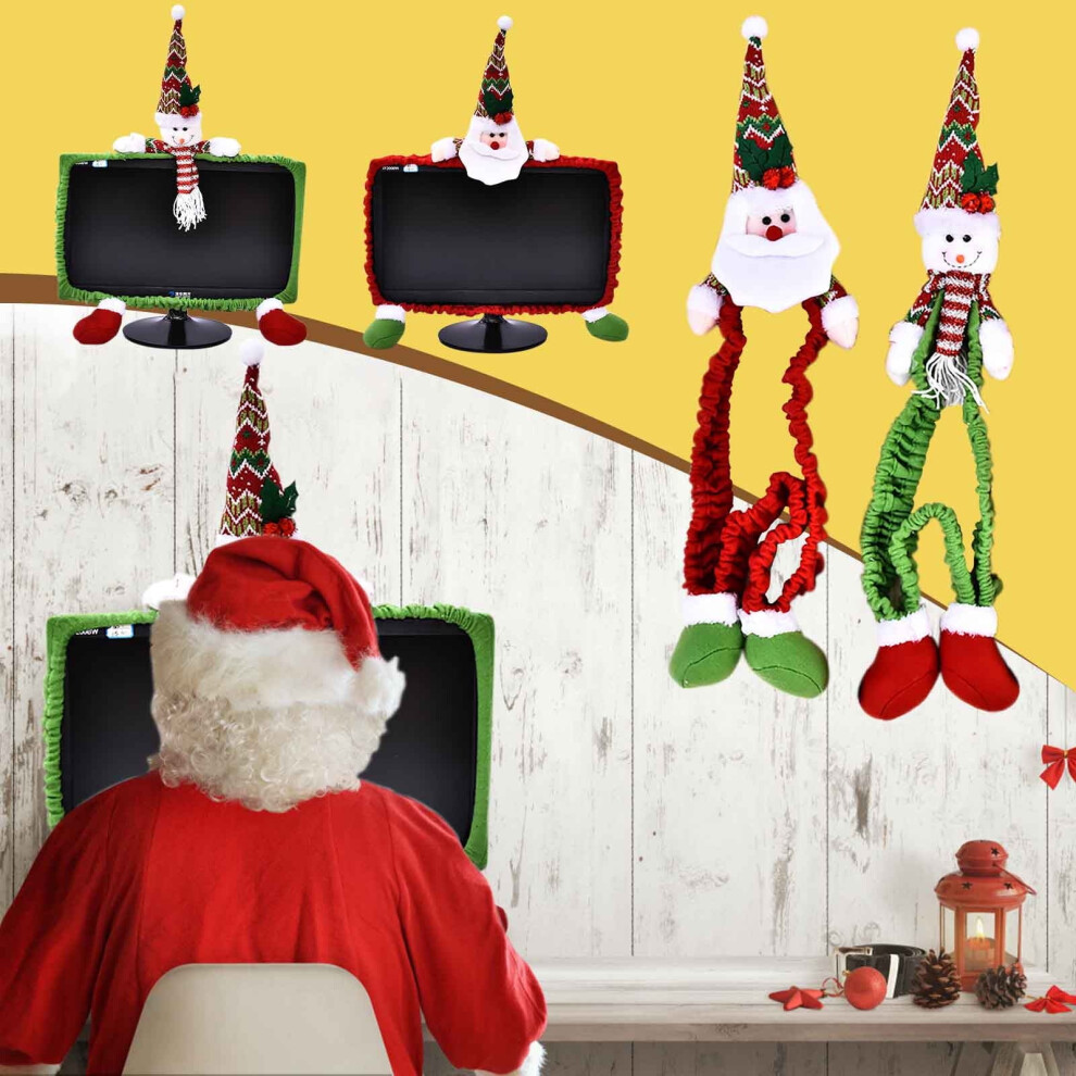 Christmas Monitor Cover Plush Santa Snowman Elastic Dust 301029664281