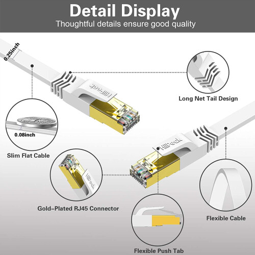 Καλώδιο Ethernet Cat8, επίπεδο, 10ft, RJ45, επιχρυσωμένο 2