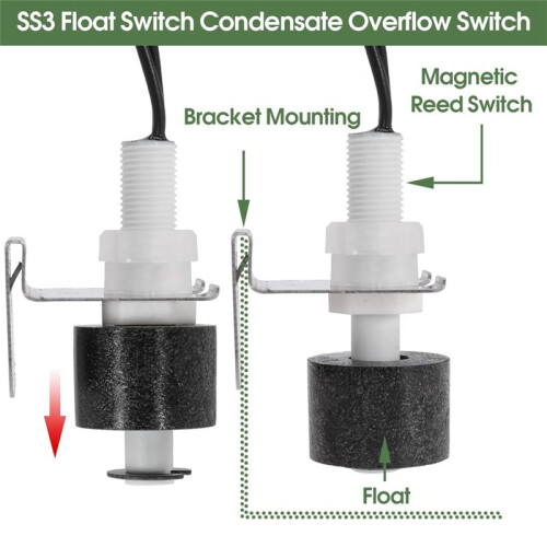 2Pcs SS3 Float  Condensate Overflow Safe-T- Replace 97647 for HVAC Drain Pan Condensate 2