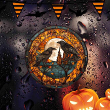 Halloween-ikkunatarrat, pääkallo, kissa, varis, 12 kpl
