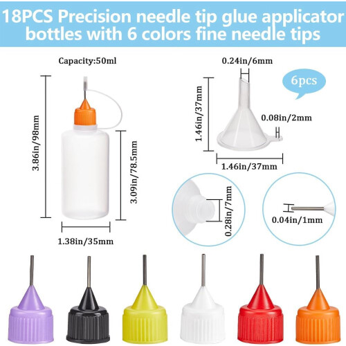 Precision Tip -liimapullot, 6 väriä, 50 ml, 18 kpl 1