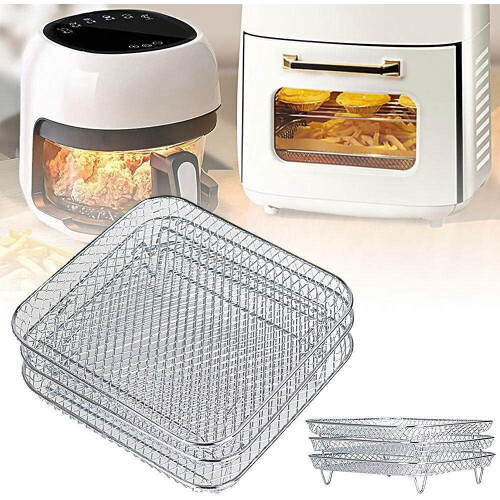 DERCLIVE Air Fryer Basket Stainless Steel 3-Layer Stackable