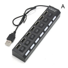 1PC HUB2.0HUB Divisor USB múltiple Expansor de 7 puertos Uso múltiple de Hab Alimentación USB3.0 con adaptador de hub Interruptor para PC G4O0