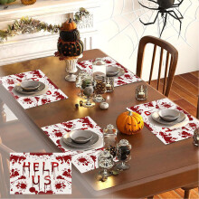 Placemats met Halloween-graffiti, herfst- en Thanksgiving-tafelmatten, antislip en hittebestendig katoenlinnen voor dinerfeesten en keukendecoratie.