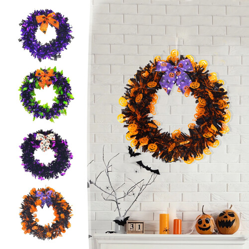 Halloween blomsterkrans med sløjfer 1 stk.